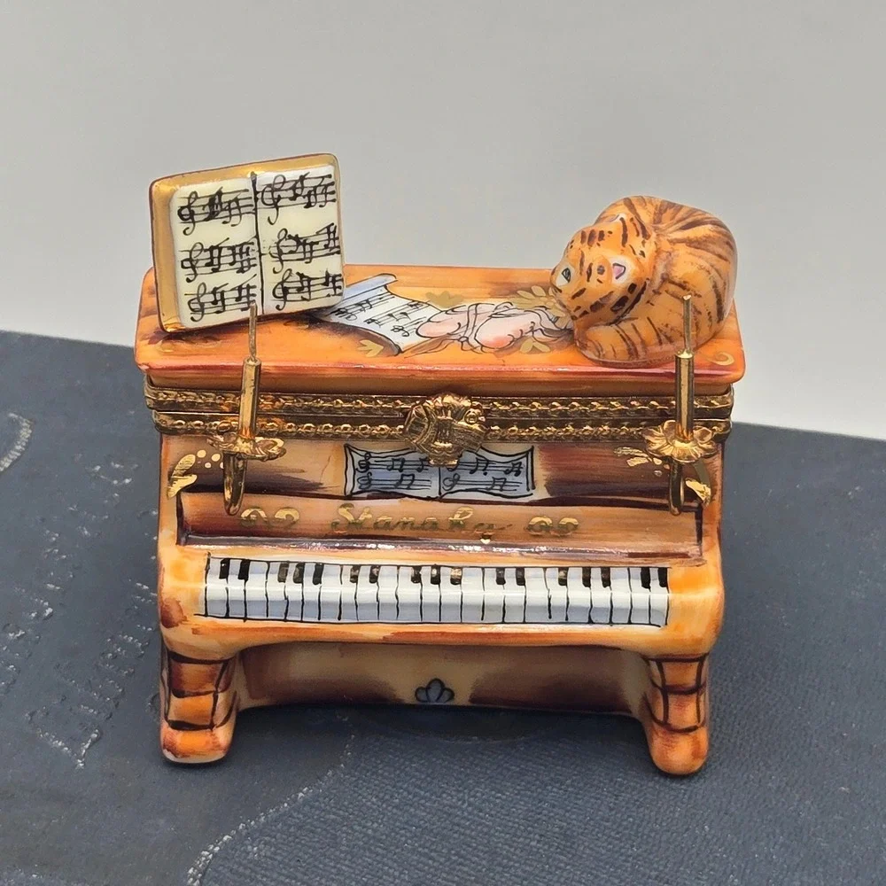Vintage Limoges Trinket Box Piano‎ Cat Candelabra Ballerina La Gloriette Painted